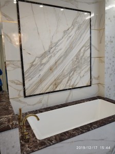 Облицовка стены мрамором. Мраморное панно.  - Мрамор CALACATTA GOLD, Мрамор ROSSO LEVANTO(3439) - январь 2020