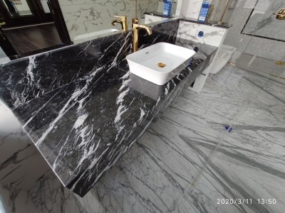 Столешница для ванной с фартуком - Мрамор NERO MARQUINA(8488) - март 2020
